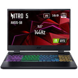 Laptop Gaming Acer Nitro 5 AN515-58, 15.6 inch FHD IPS 144Hz, Intel Core i5-12450H, 16GB DDR4, 512GB SSD, GeForce RTX 3050 4GB, Obsidian Black