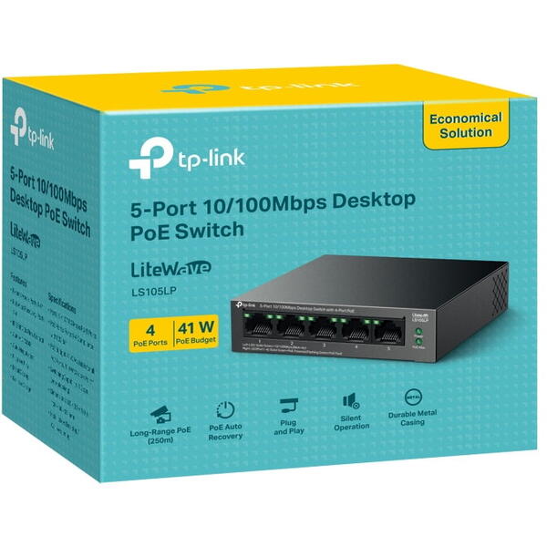 Switch TP-LINK LS105LP 5 porturi 10/100 Mbps, 4-Port PoE