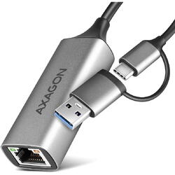 Placa de retea AXAGON ADE-TXCA, RJ-45, USB-C + USB-A Gigabit
