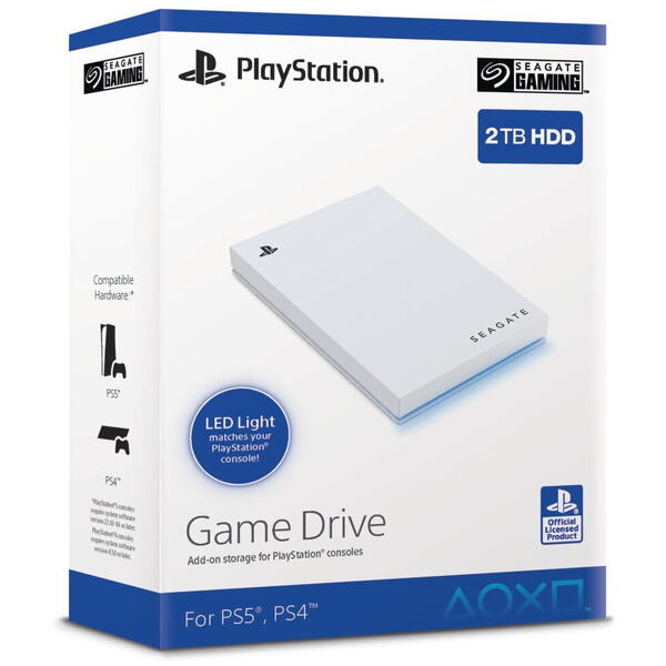 Hard Disk Extern Seagate Game Drive 2TB pentru PlayStation 4 si 5 USB 3.0 Alb