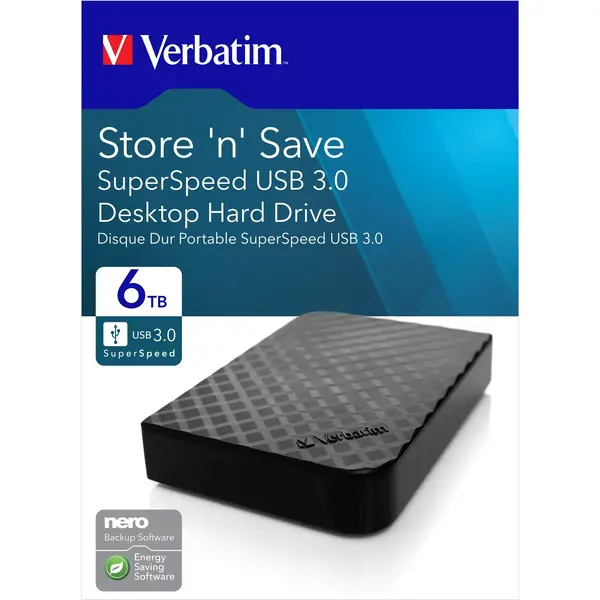 Hard Disk Extern Verbatim Store 'n' Save 6TB, USB 3.0, 3.5 inch, Black