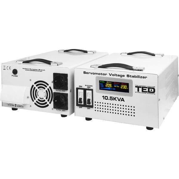 Stabilizator de tensiune TED Electric monofazat 6KW 6000W cu ServoMotor si 2 iesiri Schuko + ecran LCD