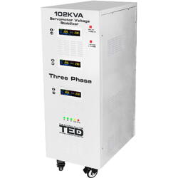 Stabilizator de tensiune TED Electric trifazat 242V-520V 70KW cu ServoMotor, sinusoidala pura, ecran LCD