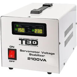 Stabilizator de tensiune TED Electric monofazat 1.2KW 1200W cu ServoMotor, 2 iesiri Schuko, ecran LCD