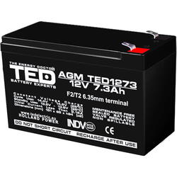 Acumulator UPS TED Electric 12V Stationar VRLA, 7.3Ah F2