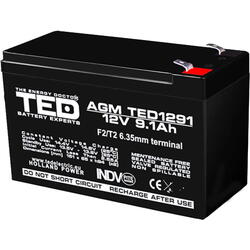 Acumulator UPS TED Electric 12V Stationar VRLA, 9.1Ah F2