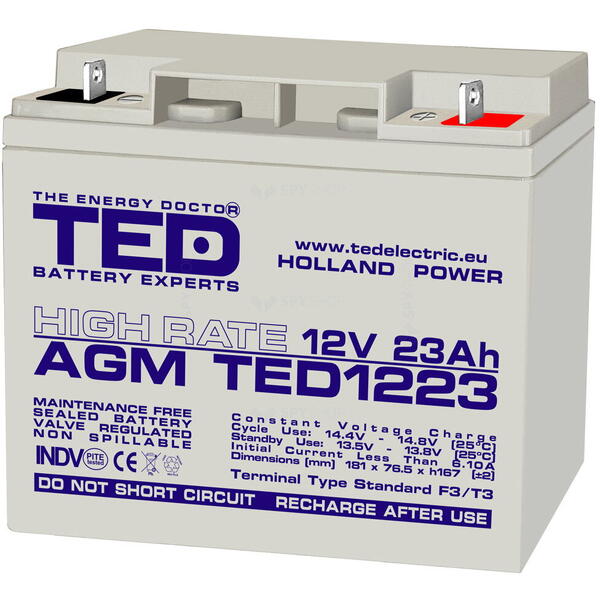 Acumulator UPS TED Electric 12V High Rate, 23Ah F3