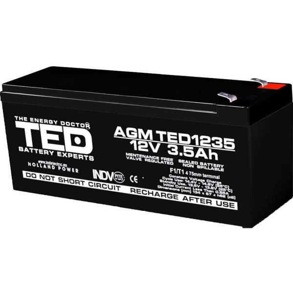 Acumulator UPS TED Electric 12V Stationar VRLA, 3.5Ah F1