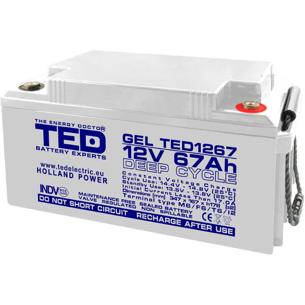 Acumulator TED Electric 12V GEL Deep Cycle, 67Ah M6