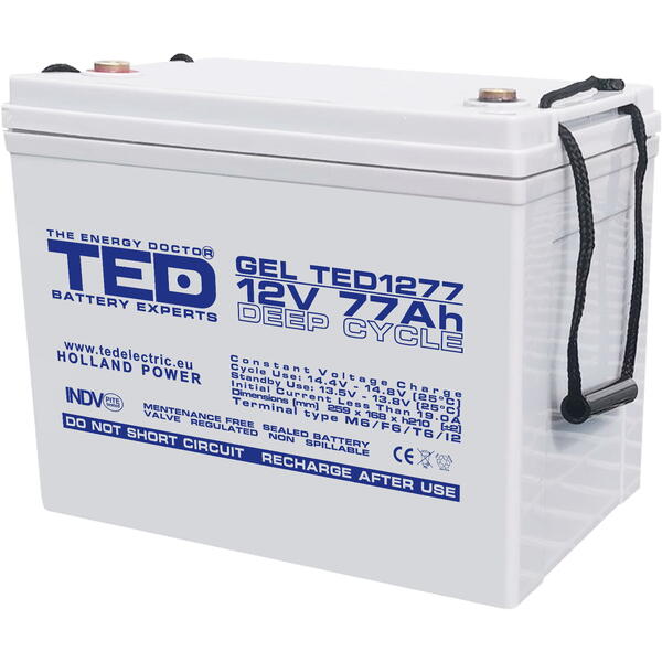 Acumulator TED Electric 12V GEL Deep Cycle, 77Ah M6