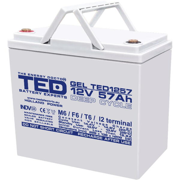 Acumulator TED Electric 12V GEL Deep Cycle, 57Ah M6