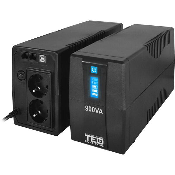 UPS TED Electric 900VA, 500W, AVR, Management, 2x Schuko, Ecran LCD