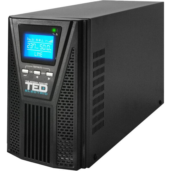 UPS TED Electric 2000VA, 1800W, Online Dubla Conversie Monofazat, Management si Ecran LCD