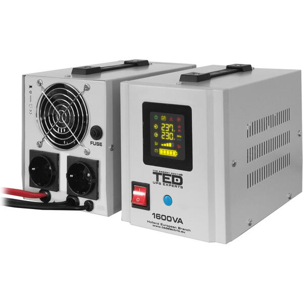 UPS TED Electric Pentru Centrala, 1600VA 1050W cu Ecran LCD, Utilizeaza 2x Baterie 12V Neincluse