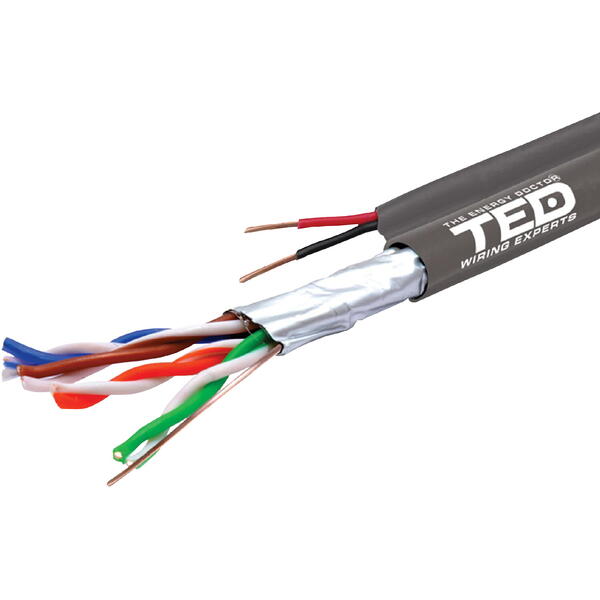 Cablu retea TED Electric FTP Cat. 5e cu  2 fire alimentare Cupru 0.75mm, rola 305m