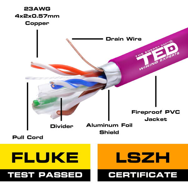 Cablu retea TED Electric FTP cat.6e Cupru 0.56mm 23AWG LSZH FLUKE PASS, rola 305m