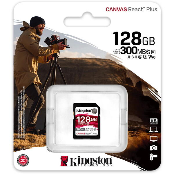 Card Memorie Kingston SDXC Canvas React Plus Clasa 10 UHS-II 128GB