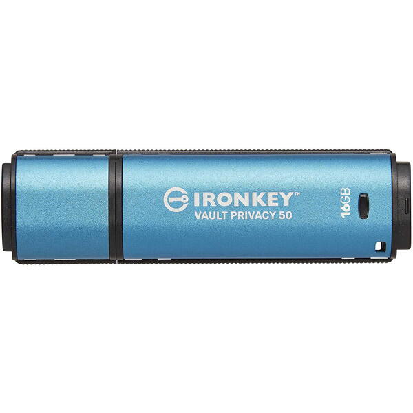 Memorie USB Kingston IronKey Vault Privacy 50C AES-256 Encrypted 16GB, USB 3.2 Blue