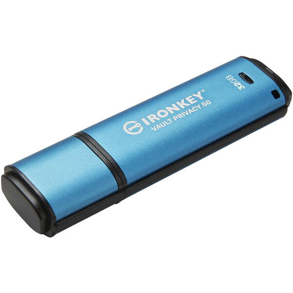 Memorie USB Kingston IronKey Vault Privacy 50C AES-256 Encrypted 32GB, USB 3.2 Blue