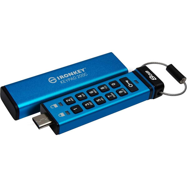 Memorie USB Kingston IronKey Keypad 200C 8GB USB Type C, Blue