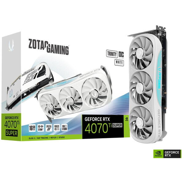 Placa video Zotac GeForce RTX 4070 Ti Super Trinity White Edition 16GB GDDR6X 256 bit DLSS 3.0