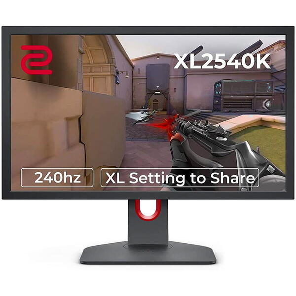 Monitor LED Benq Zowie XL2540K, 24.5", TN, Full HD, 1920x1080, 240 Hz, HDMI, DisplayPort, 1ms, Pivot, Negru, 9H.LJMLB.QBE