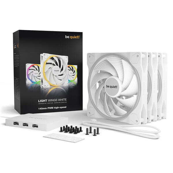 Ventilator PC be quiet! LIGHT WINGS White RGB 140mm PWM High-Speed Three Fan Pack