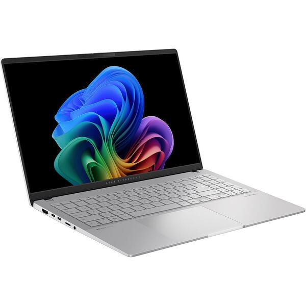 Laptop Asus Vivobook S 15 OLED Copilot+ PC S5507QA, 15.6 inch 3K 120Hz, Qualcomm Snapdragon X Elite X1E-78-100, 16GB LPDDR5X, 1TB SSD, Qualcomm Adreno, Win 11 Pro, Cool Silver