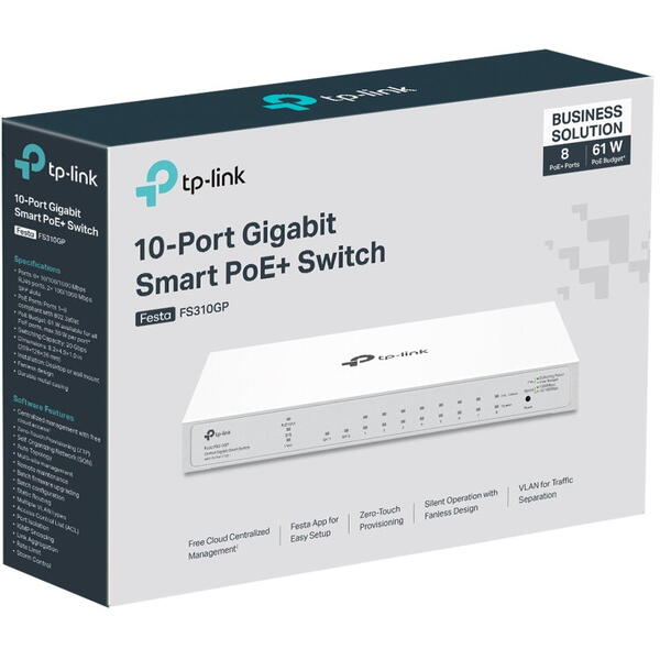 Switch TP-LINK FESTA FS310GP, 10 porturi Gigabit, 8 PoE+, 2x SFP