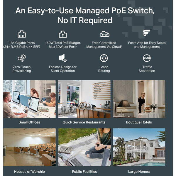 Switch TP-LINK FESTA FS318GP, 18 porturi Gigabit 16 PoE+, 2x SFP