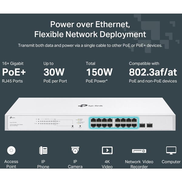 Switch TP-LINK FESTA FS318GP, 18 porturi Gigabit 16 PoE+, 2x SFP