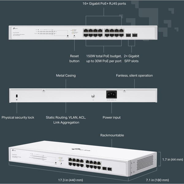 Switch TP-LINK FESTA FS318GP, 18 porturi Gigabit 16 PoE+, 2x SFP