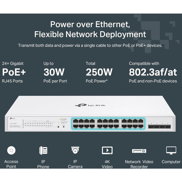 Switch TP-LINK FESTA FS328GP, 28 porturi Gigabit 24 PoE+, 4x SFP