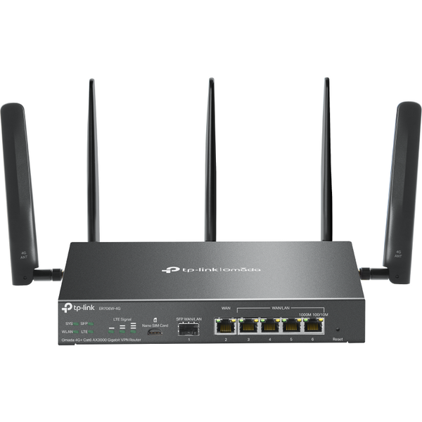 Router Wireless TP-LINK ER706W-4G VPN Gigabit, Omada 4G+ AX3000 Dual-Band WiFi 6 Gigabit