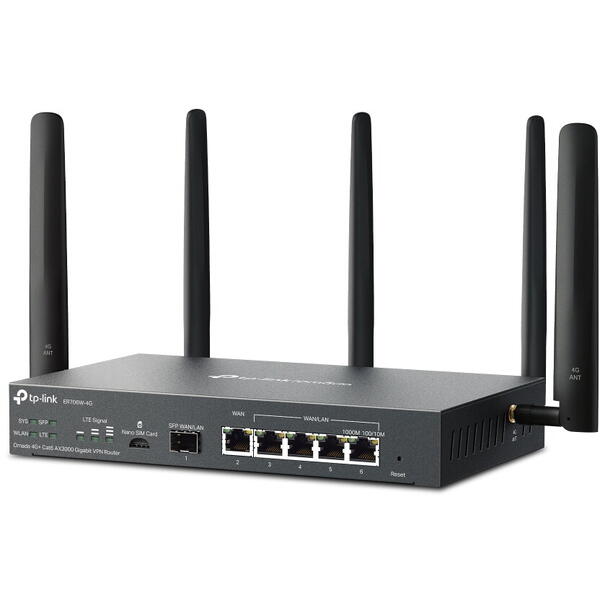 Router Wireless TP-LINK ER706W-4G VPN Gigabit, Omada 4G+ AX3000 Dual-Band WiFi 6 Gigabit