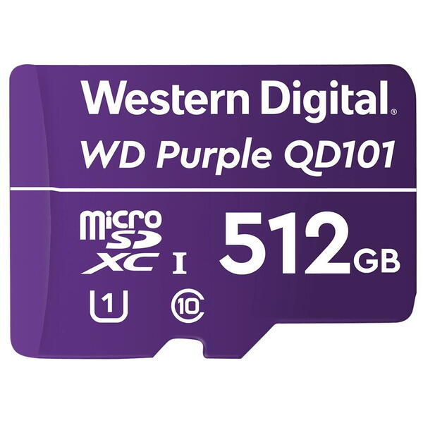 WD microSDXC Purple Ultra Endurance 512GB, Clasa 10, UHS-I