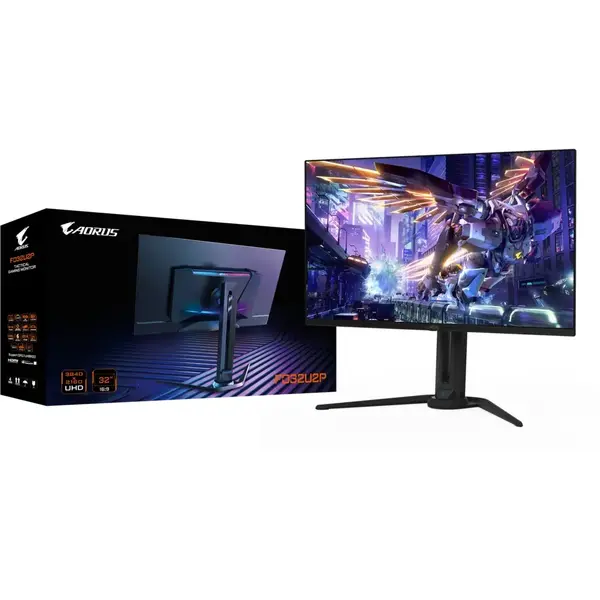 Monitor LED Gigabyte AORUS FO32U2P 31.5 inch UHD QD-OLED 0.03 ms 240 Hz USB-C HDR Negru