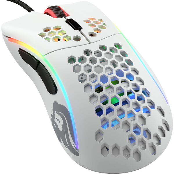 Mouse gaming Glorious D- Matte, RGB, 12000 DPI, USB, Alb Mat