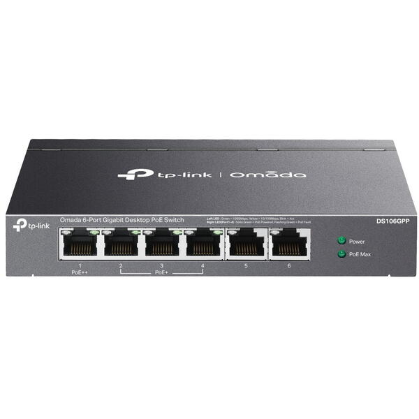 Switch TP-LINK DS106GPP, 6 porturi Gigabit 4 porturi POE+