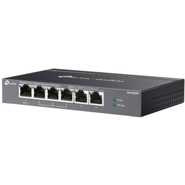 Switch TP-LINK DS106GPP, 6 porturi Gigabit 4 porturi POE+