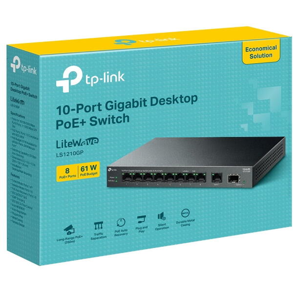 Switch TP-LINK LS1210GP, 8 porturi gigabit POE+, 1 Gigabit SFP