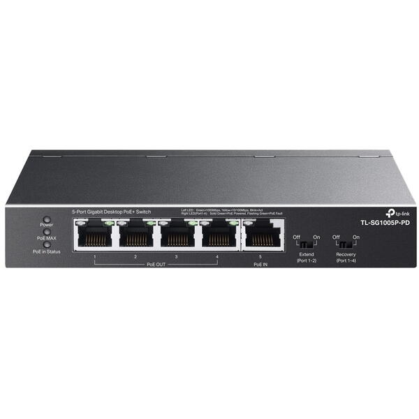 Switch TP-LINK TL-SG1005P-PD, 5 porturi Gigabit, 1-Port PoE++ in si 4 PoE+ out