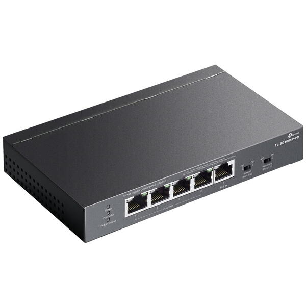 Switch TP-LINK TL-SG1005P-PD, 5 porturi Gigabit, 1-Port PoE++ in si 4 PoE+ out