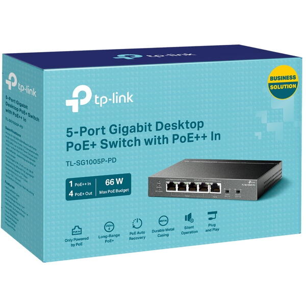 Switch TP-LINK TL-SG1005P-PD, 5 porturi Gigabit, 1-Port PoE++ in si 4 PoE+ out