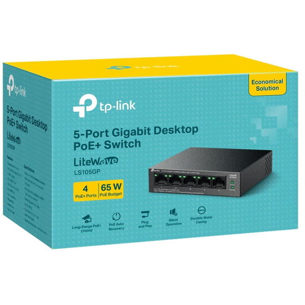 Switch TP-LINK LS105GP, 5 porturi Gigabit, 4 porturi POE+