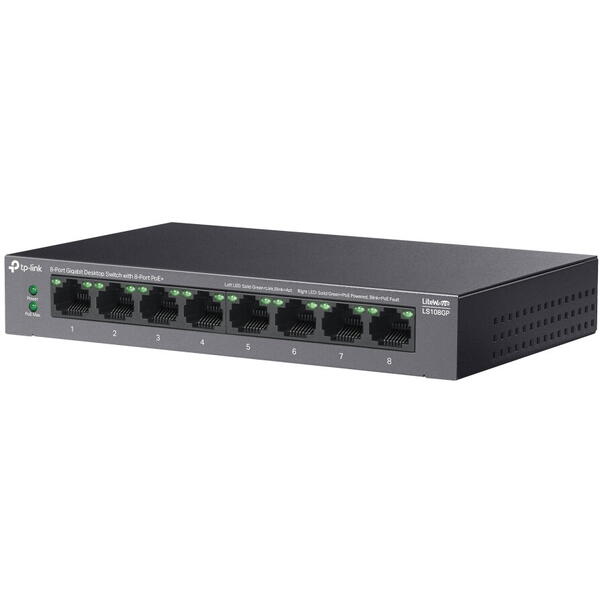 Switch TP-LINK LS108GP, 8 porturi Gigabit POE+