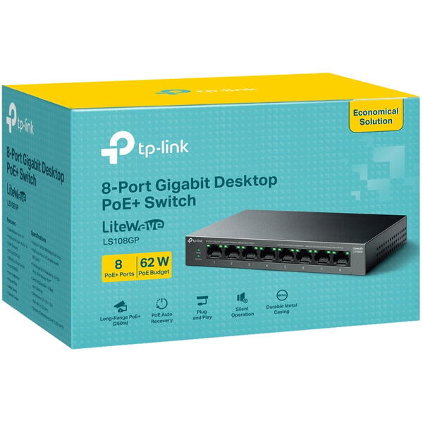 Switch TP-LINK LS108GP, 8 porturi Gigabit POE+