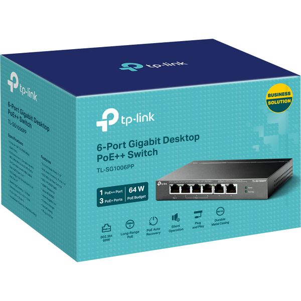 Switch TP-LINK TL-SG1006PP, 6 porturi Gigabit, 1-Port PoE++ si 3 PoE+