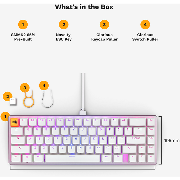 Tastatura gaming Glorious Mecanica GMMK Compact White Ice Edition, Gateron Brown Switch, Layout US