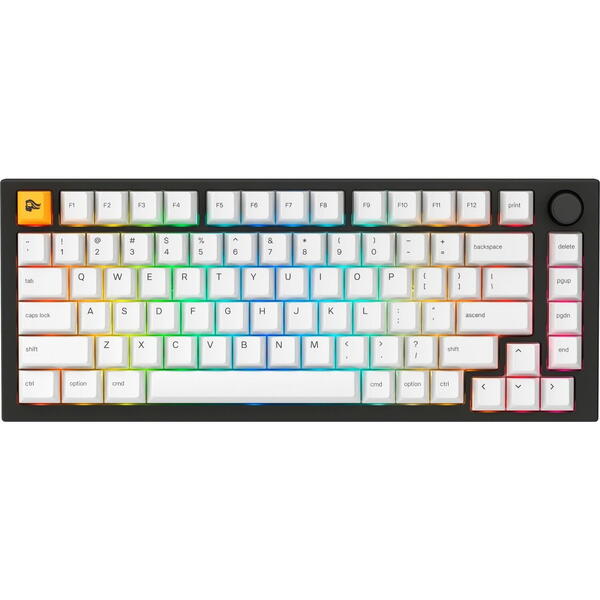 Tastatura mecanica Glorious GMMK PRO 75% Pre-built, USB-C, Fox Linear Switch, Layout US, Negru/Alb